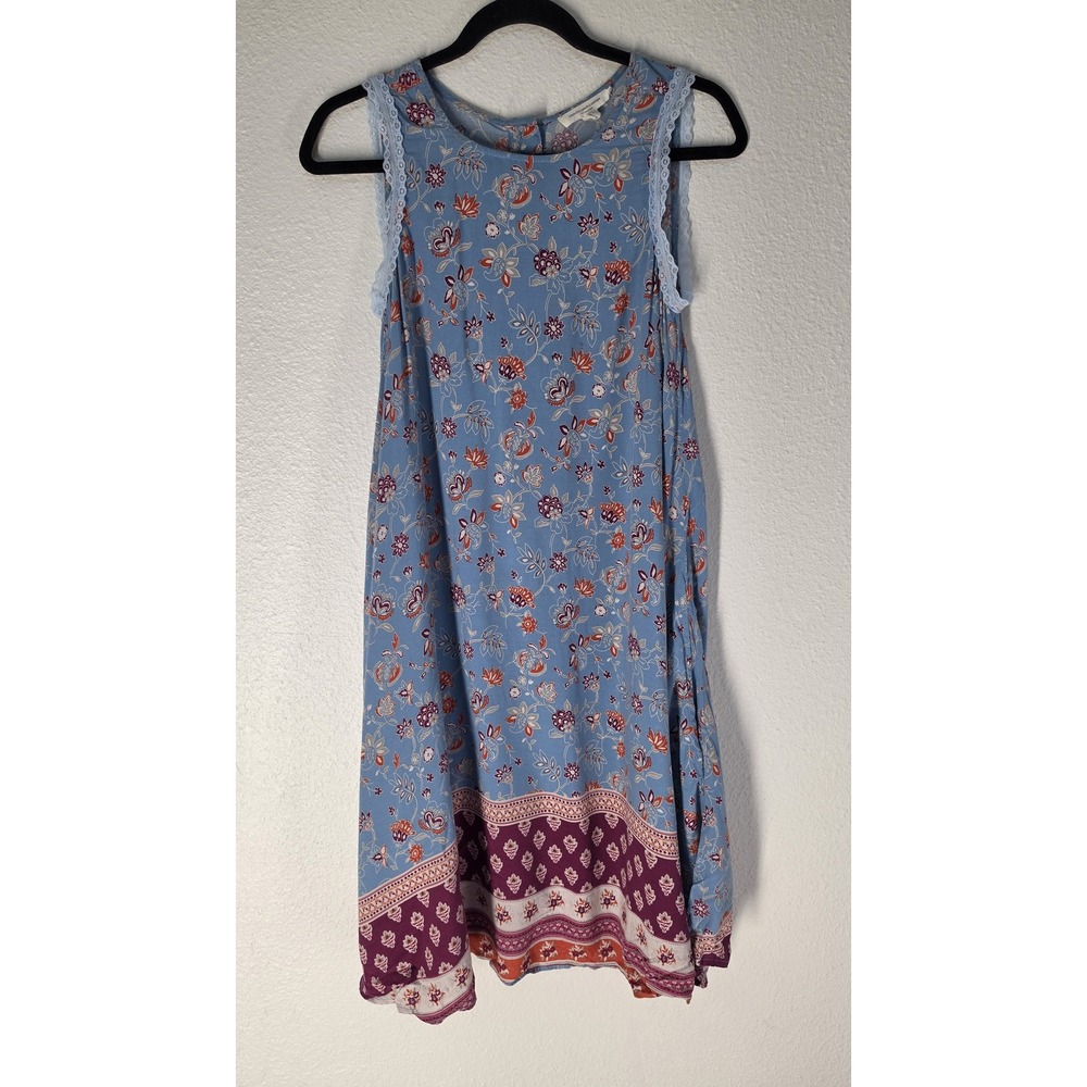 Beachlunchlounge Midi Dress S Blue Floral Sleeveless Boho Sundress Gown Lace